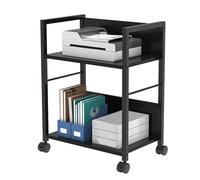 Printer Stand on Wheels, 2-Tier Carbon Fiber Storage Shelf, Mobile Metal Cart for Office & Home, Versatile Trolley for Printer, Fax, Scanner, Files, Media Player