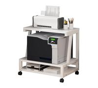 Printer Stand Organizer, Stylish Rolling Wood Storage Box, Under Desk Printer Cart With Wheels For Scanner, Versatile File With Shelves Collection, Holder Office Organization(White,57 * 38 * 52.5CM)