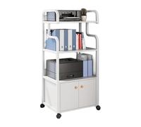 Printer Stand Storage Cabinet on Wheels Tall Printer Table with Door for Home Office Sturdy Steel Frame with Baffle Protection Modern White Design (52x34x126.5cm)
