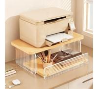 Printer Stand with Acrylic Drawer - 2 Tier Wooden Desktop Organizer for Home Office Storage Solution