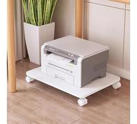 Printer Stand with Caster Wheels, Mobile Under Desk Cart for Office Organization, Rolling Storage Tray for Copier and Plant Rack, Modern White Design