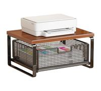 Printer Stand With Storage - Double Tier Countertop Organizer | Adjustable Pull Out Basket Shelf | Space Saving Desk Rack For Printer Microwave Coffee Maker Toaster | Home Office Kitchen