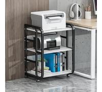 Printer Stand with Storage Shelf - 3-Tier Rolling Printer Cart with Wheels for Kitchen, Home Office, Table Rack for Media Player, Scanner, File, Book(White)