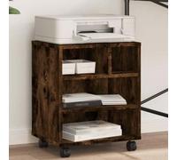 Printer Stand with Wheels, Space-Saving Storage Shelf with Compartments, Elegant Design for Home Office, 41 x 32 x 48 cm, Smoked Oak Finish