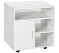 Printer Unit White Particle Board 65.5x60x50cm Wheels Lockable Shelf for Office