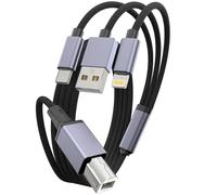 Printer USB Cable, MIDI USB A USB C and Lightning Cable to USB-B 2.0 MIDI for MacBook Pro, USB C MIDI Cable Nylon Braided for Yamaha Casio Digital Piano MIDI Controller Printers 3M