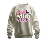 Printera Bad Witch Vibes Witch Halloween Witch Broom Magic Retro Cute Cool Unisex Sweatshirt Pullover, natural, XL