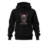 Printera Dead Inside But Festive Skull Horns Lights Beard Gothic Unisex Hoodie Hoodie, black, 3XL