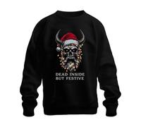 Printera Dead Inside But Festive Skull Horns Lights Beard Gothic Unisex Sweatshirt Pullover, black, L