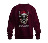 Printera Dead Inside But Festive Skull Horns Lights Beard Gothic Unisex Sweatshirt Pullover, burgundy, L