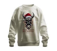 Printera Dead Inside But Festive Skull Horns Lights Beard Gothic Unisex Sweatshirt Pullover, natural, S