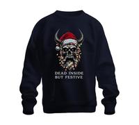 Printera Dead Inside But Festive Skull Horns Lights Beard Gothic Unisex Sweatshirt Pullover, navy, S