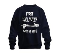 Printera First Halloween with HIM First Baby Skeleton Arm Scary Dad Unisex Sweatshirt Pullover, navy, L