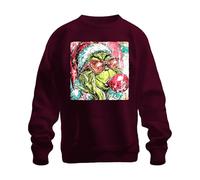 Printera Grinch Christmas Santa Hat Sunglasses Bubble Gum Pop Art Kpop Unisex Sweatshirt Pullover, burgundy, XL