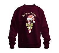 Printera Sweet But Twisted Candy Cane Santa Hat Sunglasses Bow Christmas Unisex Sweatshirt Pullover, burgundy, S