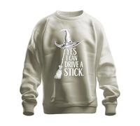 Printera Yes I can Drive a Stick Witch Broom Witch Hat Funny Halloween Unisex Sweatshirt Pullover, natural, XL