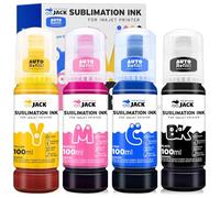 Printers Jack 4x100ml Sublimation Ink Auto Refill for Epson EcoTank Supertank Printers ET-2720 ET-4700 ET-2760 ET-3760 ET-4760 ET-2700 ET-2750 ET-4750 L3110 L3150 /Upgrade Version/Free ICC Printing