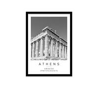 Printers Mews Acropolis Travel Print Athens Wall art Black and white Poster A2 Print in Black frame 45 X 63cm (17.7x24.8inch)