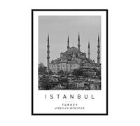 Printers Mews Blue Mosque Travel Print Istanbul Wall art Black and white Poster A5 Print only 14.8 X 21 Cm (5.8x8.3inch)