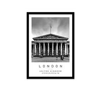 Printers Mews British Museum Travel Print London Wall art Black and white Poster A2 Print in Black frame 45 X 63cm (17.7x24.8inch)
