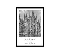 Printers Mews Duomo, Milan Travel Print Milan Wall art Black and white Poster A2 Print in Black frame 45 X 63cm (17.7x24.8inch)