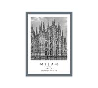 Printers Mews Duomo, Milan Travel Print Milan Wall art Black and white Poster A2 Print in Grey frame 46 X 63cm (17.7x24.8inch)