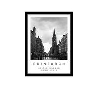 Printers Mews Edinburgh Royal Mile Travel Print Edinburgh Wall art Black and white Poster A3 Print in Black frame 33.5 X 45.5cm (13.2x18inch)