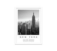 Printers Mews Empire State Building Travel Print New York Wall art Black and white Poster A2 Print in White frame 48 X 63cm (17.7x24.8inch)