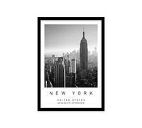 Printers Mews Empire State Building Travel Print New York Wall art Black and white Poster A2 Print in Black frame 45 X 63cm (17.7x24.8inch)
