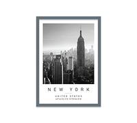 Printers Mews Empire State Building Travel Print New York Wall art Black and white Poster A2 Print in Grey frame 46 X 63cm (17.7x24.8inch)