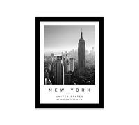 Printers Mews Empire State Building Travel Print New York Wall art Black and white Poster A4 Print in Black frame 24.5 X 33cm (9.6x13inch)