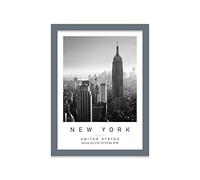 Printers Mews Empire State Building Travel Print New York Wall art Black and white Poster A4 Print in Grey frame 24.5 X 33cm (9.6x13inch)