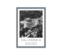 Printers Mews Griffith Observatory Travel Print California Wall art Black and white Poster A2 Print in Grey frame 46 X 63cm (17.7x24.8inch)