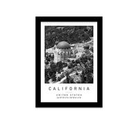 Printers Mews Griffith Observatory Travel Print California Wall art Black and white Poster A5 Print in Black frame 18 X 24.5cm (7x9.6inch)