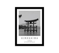 Printers Mews Itsukushima Shinto Shrine Travel Print Hiroshima Wall art Black and white Poster A4 Print in Black frame 24.5 X 33cm (9.6x13inch)