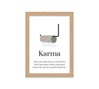 Printers Mews Karma A5 Print in Oak Effect Frame Loo Wall Art Toilet Sign 20 X 24.5cm (7x9.6inch)