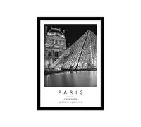 Printers Mews Louvre Museum Travel Print Paris Wall art Black and white Poster A2 Print in Black frame 45 X 63cm (17.7x24.8inch)