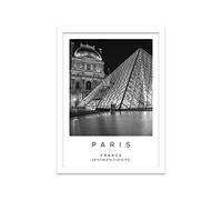 Printers Mews Louvre Museum Travel Print Paris Wall art Black and white Poster A3 Print in White frame 33.5 X 45.5cm (13.2x18inch)