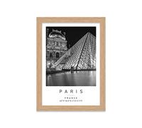 Printers Mews Louvre Museum Travel Print Paris Wall art Black and white Poster A5 Print in Oak Effect frame 20 X 24.5cm (7x9.6inch)