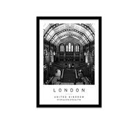 Printers Mews National History Museum Travel Print London Wall art Black and white Poster A2 Print in Black frame 45 X 63cm (17.7x24.8inch)