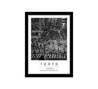 Printers Mews Shibuya Crossing Travel Print Tokyo Wall art Black and white Poster A4 Print in Black frame 24.5 X 33cm (9.6x13inch)