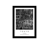Printers Mews Shibuya Crossing Travel Print Tokyo Wall art Black and white Poster A5 Print in Black frame 18 X 24.5cm (7x9.6inch)