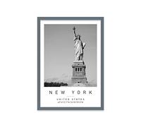 Printers Mews Statue of Liberty Travel Print New York Wall art Black and white Poster A2 Print in Grey frame 46 X 63cm (17.7x24.8inch)