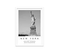 Printers Mews Statue of Liberty Travel Print New York Wall art Black and white Poster A2 Print in White frame 48 X 63cm (17.7x24.8inch)