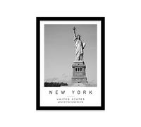 Printers Mews Statue of Liberty Travel Print New York Wall art Black and white Poster A3 Print in Black frame 33.5 X 45.5cm (13.2x18inch)