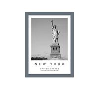 Printers Mews Statue of Liberty Travel Print New York Wall art Black and white Poster A4 Print in Grey frame 24.5 X 33cm (9.6x13inch)