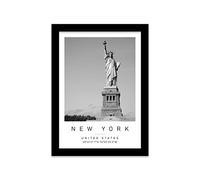 Printers Mews Statue of Liberty Travel Print New York Wall art Black and white Poster A5 Print in Black frame 18 X 24.5cm (7x9.6inch)