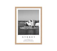 Printers Mews Sydney Opera House Travel Print Sydney Wall art Black and white Poster A2 Print in Oak Effect frame 47 X 63cm (17.7x24.8inch)