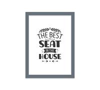 Printers Mews The Best Seat in the House A4 Print in Grey Frame Washroom Print Toilet Art 24.5 X 33cm (9.6x13inch)