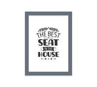 Printers Mews The Best Seat in the House A5 Print in Grey Frame Washroom Print Toilet Art 19 X 24.5cm (7x9.6inch)